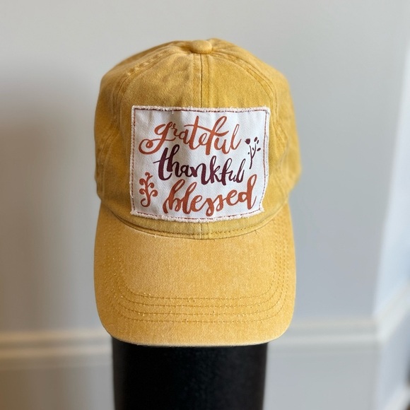 Yellow Cap with Inspirational Embroidery Mustard Thankful Patch Hat - Picture 3 of 10
